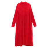 Women Solid Color High Neck Long Sleeve Dress